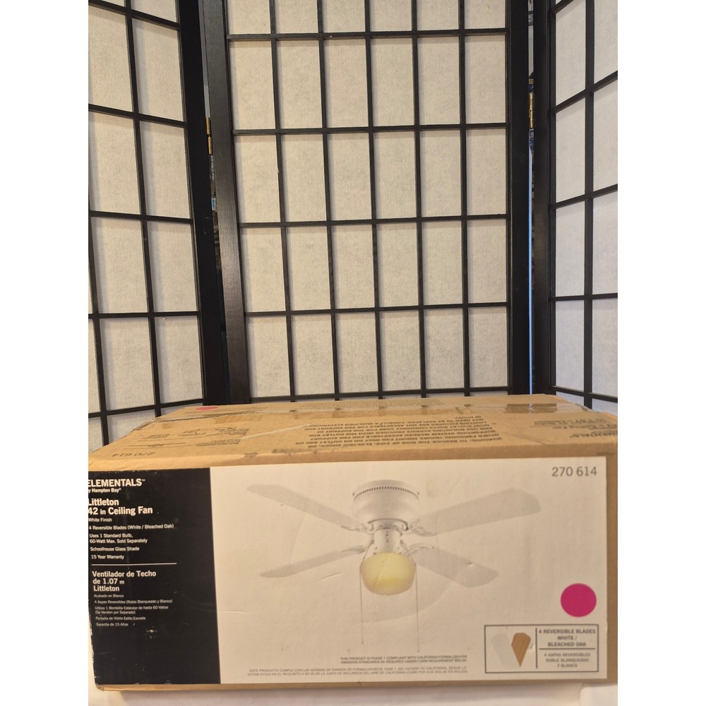 Hampton Bay Elementals Littleton 42 in Ceiling Fan White Bleached Oak 270 614